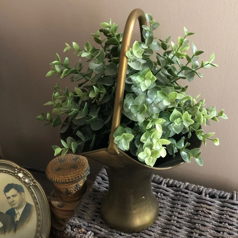 Vintage Brass Flower Basket With Handle